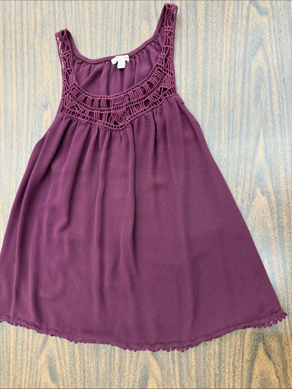 Cape Juby Girls Crochet Yoke Tank Dress - Plum